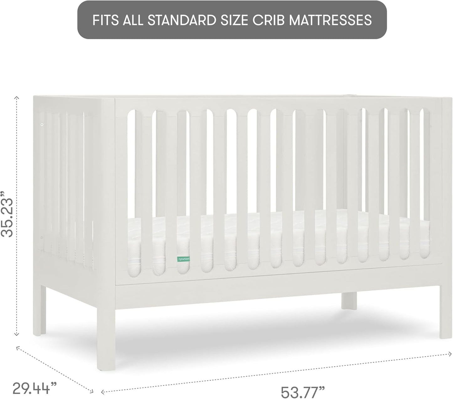 Newton Baby Galileo Standard Crib, Solid Beech Wood in White Color, 3-in-1 Convertible Crib with Toddler Bed Conversion Kit, Ultra-Safe Non-Toxic Finish