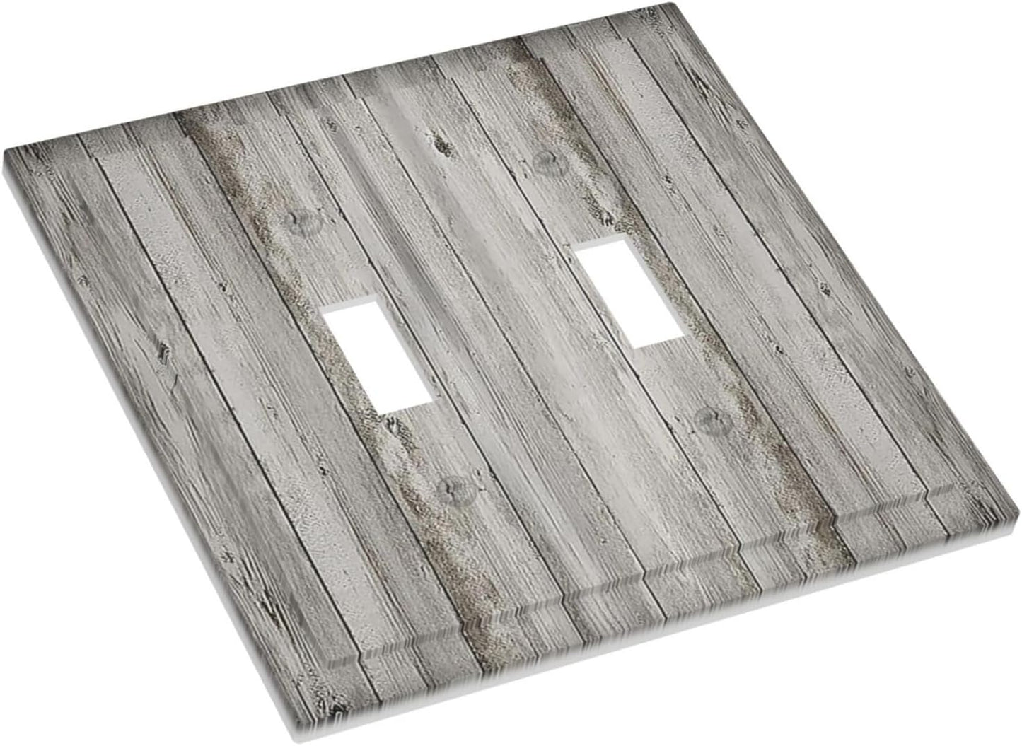 Decorative Switch Plates Farmhouse Rustic Grey Barn Door Wood 2 Gang Double Toggle Outlet Light Switch Cover Wall Plate Electrical Faceplate for Bedroom Cabin Decor