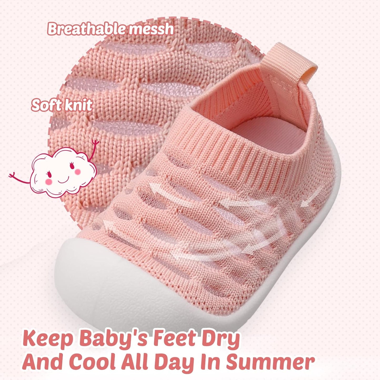 Baby First-Walking Shoes 1-4 Years Kid Shoes Trainers Toddler Infant Boys Girls Soft Sole Non Slip Cotton Canvas Mesh Breathable Lightweight TPR Material Slip-on Sneakers Outdoor
