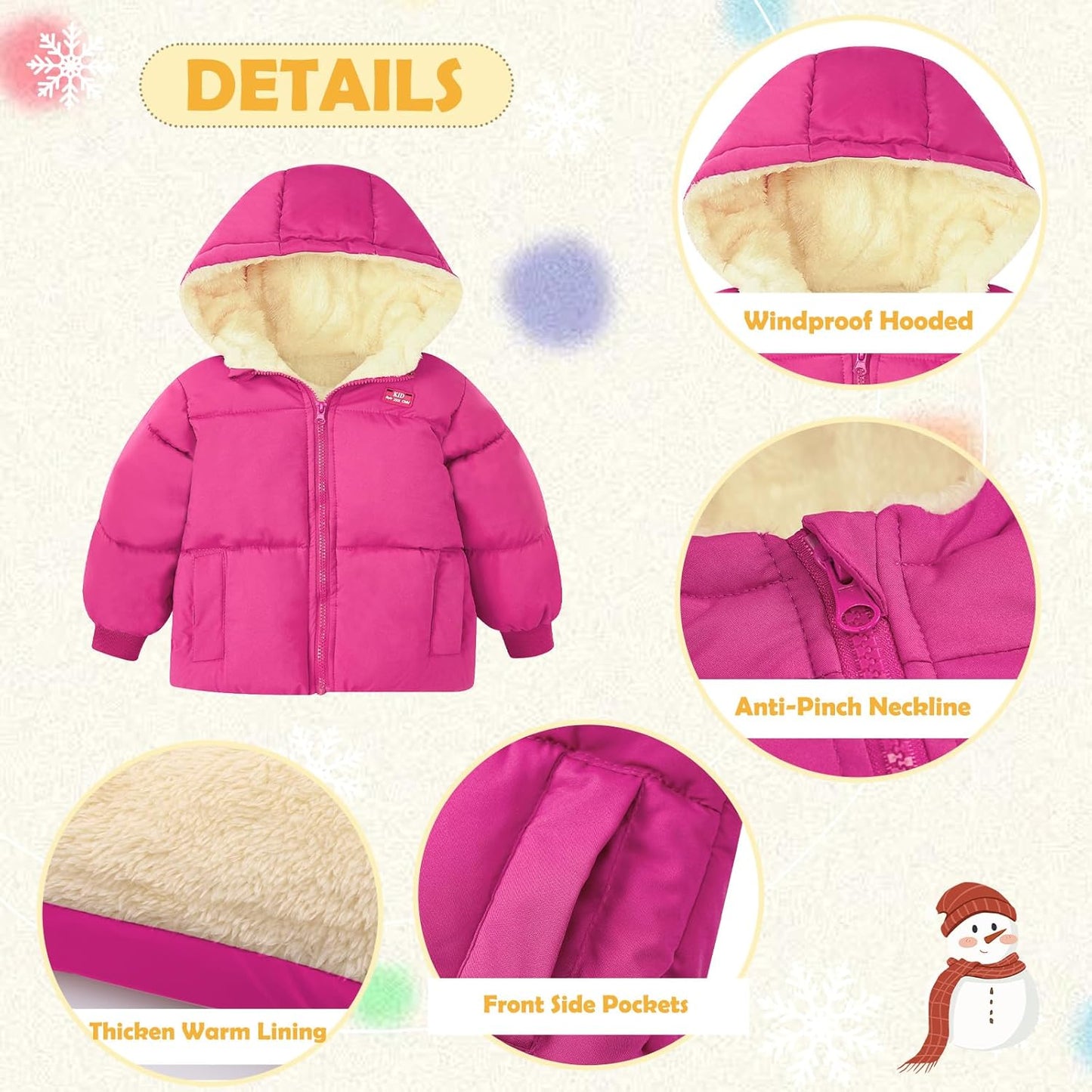 UNICOMIDEA Baby Winter Coat with Hooded Toddler Boys Girls Puffer Jackets for 12M-5T