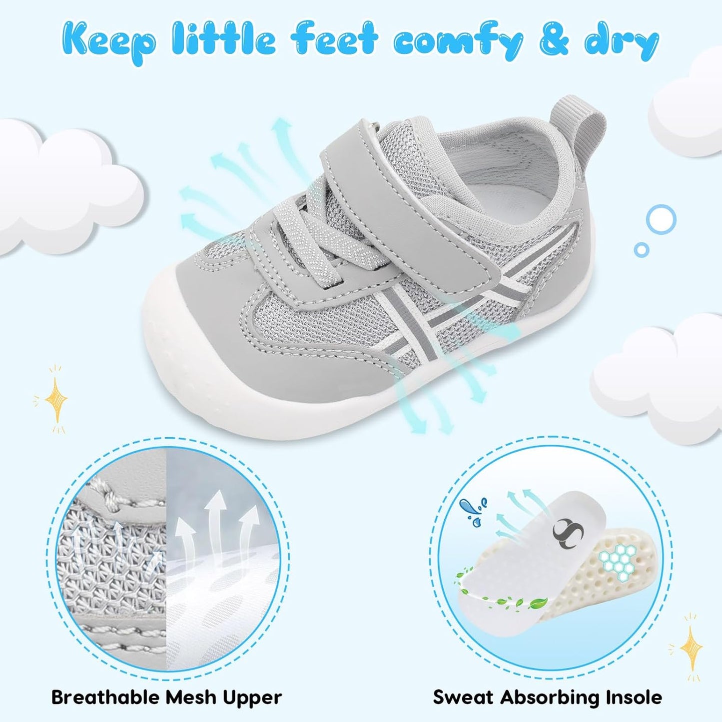 Scurtain Baby Shoes Boy Girl First Walking Shoe Infant Crib Breathable Sneakers Lightweight Barefoot Shoes for Babies