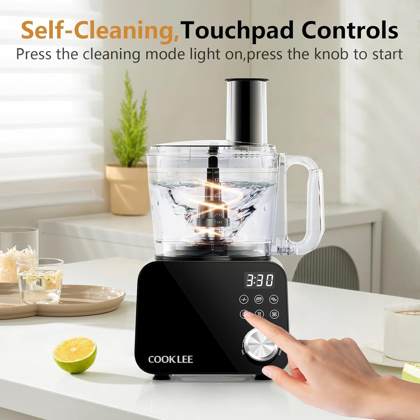 COOKLEE Food Processor, 600 Watts, 6 Functions Electric Food Chopper for Chopping, Mincing, Dicing, Shredding, Slicing, Purees & Dough with 12cup Processor Bowl, Food Chute & Pusher, Black