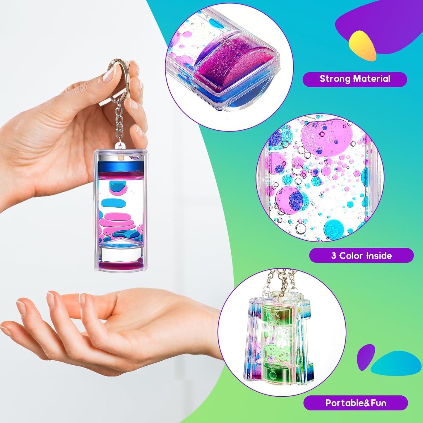 12 Pcs Liquid Motion Bubbler Keychains, Liquid Motion Bubbler Sensory Toys Liquid Keychain Fidget Keychain for Adults Stress Relief Gifts Calming Toys Party Favors Bag Pendant, 4 Styles