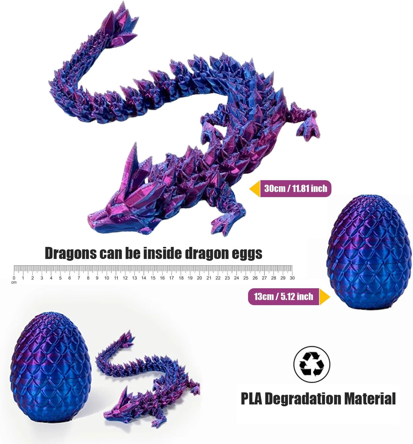 3D Printed Dragon Eggs with Dragon Inside Fidget Toys for Adults, 3D Printed Articulated Dragon, Home Office Decor Executive Desk Toys Posable Flexible Crystal Dragon Toy (Red)