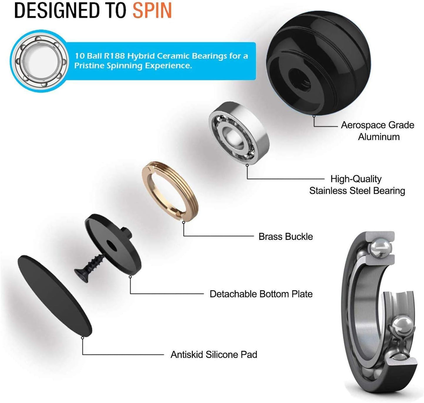 Kinetic Desk Toy,Optical Illusion Metal Fidget Spinning Ball,Office Executive Stress Relief Spinner Toys for Adults & Kids