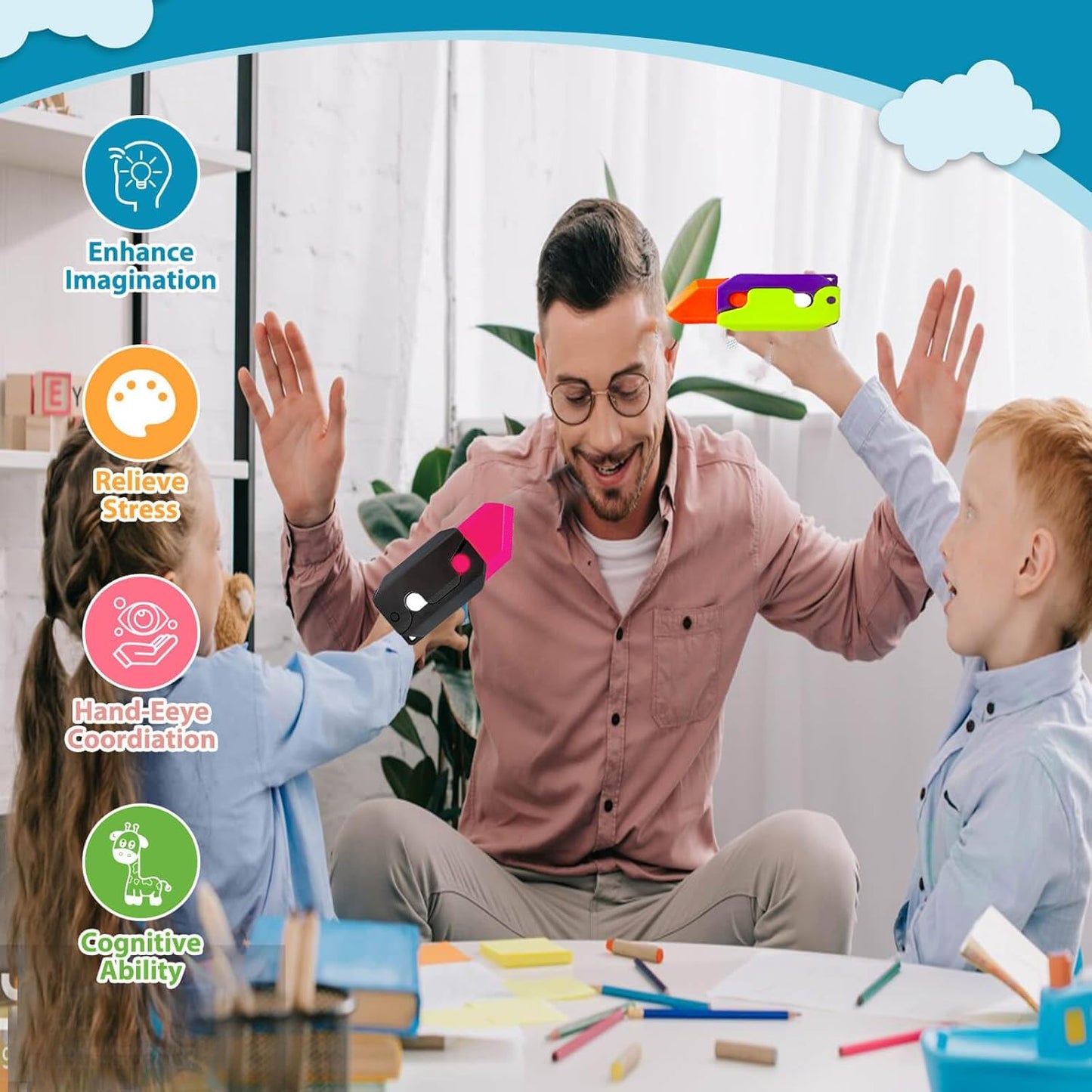 Fidget Toys Pistol, 3D Gravity Mini 1911 Fidget Pistol Toys,Fidget Sensory Toys,Stress Relief for Adults, Suitable for Relieving ADHD, Anxiety, Best Gift for Adults and Kids(6PCS Knife)