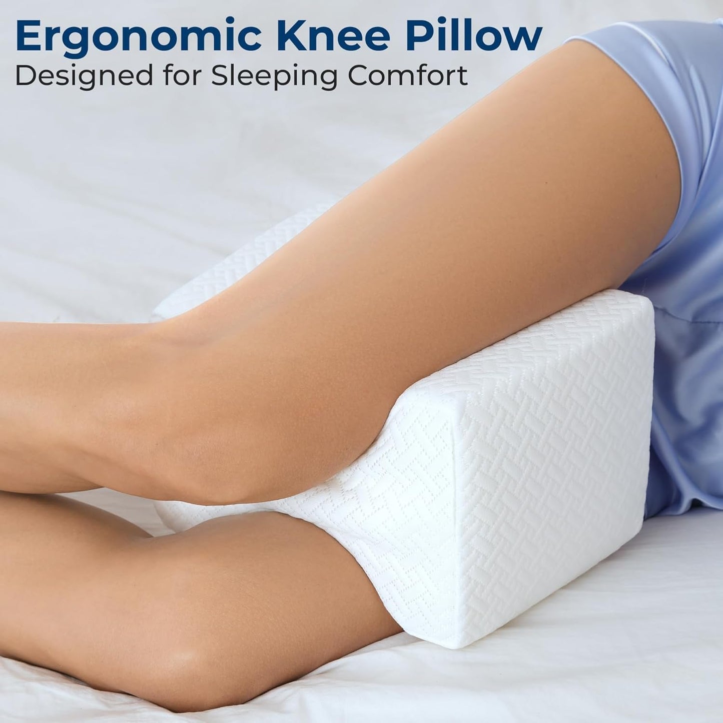5 STARS UNITED Knee Pillow for Side Sleepers - Hip Pain Relief, Memory Foam Leg Cushion for Side Sleeping - Between Legs Pillow for Sciatica & Lower Back Pain, White
