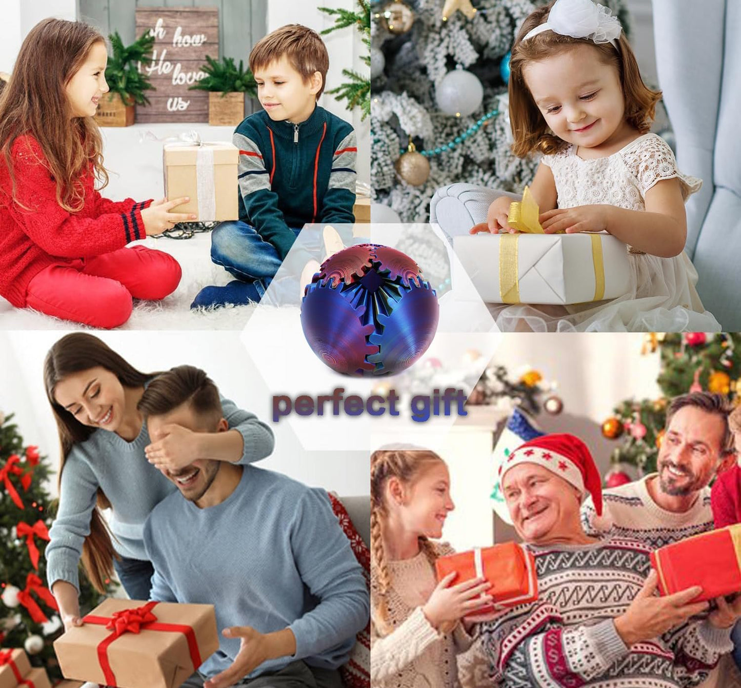 Gear Ball for ADHD 3D Printed Gear Ball Steampunk Whirling Wonder Fidget Toy Gearsphere Gear Ball for Stress and Anxiety Relaxing Fidget Ball Ideal for Sensory Needs and Autism (Laser Yellow Red Blue)