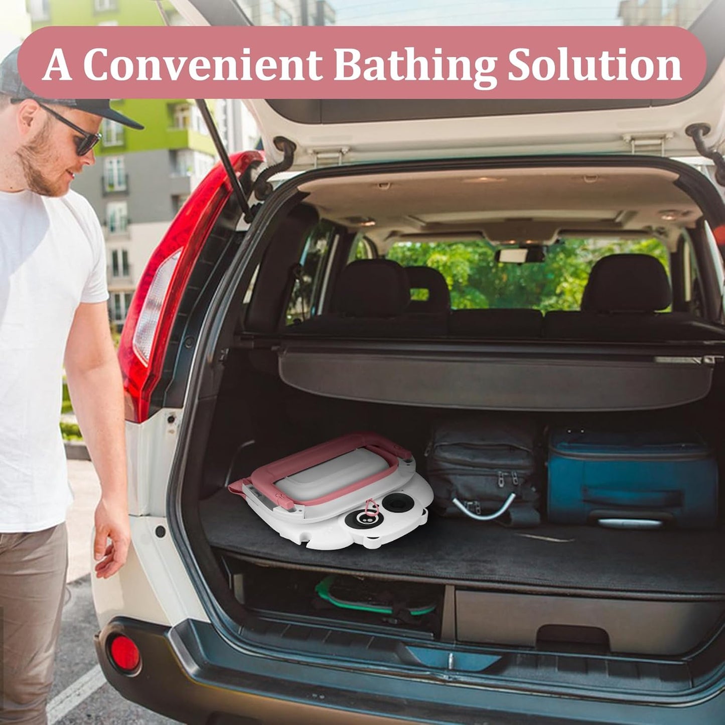 Foldable Baby Bathtub, Lightweight Bathtub for Infants to Toddlers with Soft Cushion & Thermometer, Portable Baby Tub Newborn to Toddler 0-36 Months(Pink)