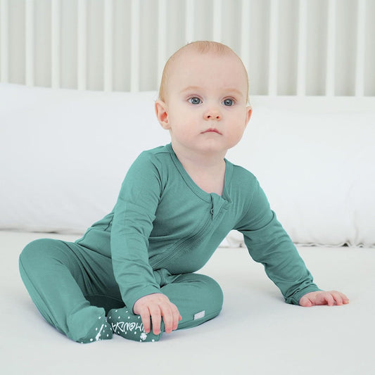 Baby Bamboo Rayon Romper Infant Footies Long Sleeve Double Zipper Outfits 2-Pack One-Piece Jumpsuits