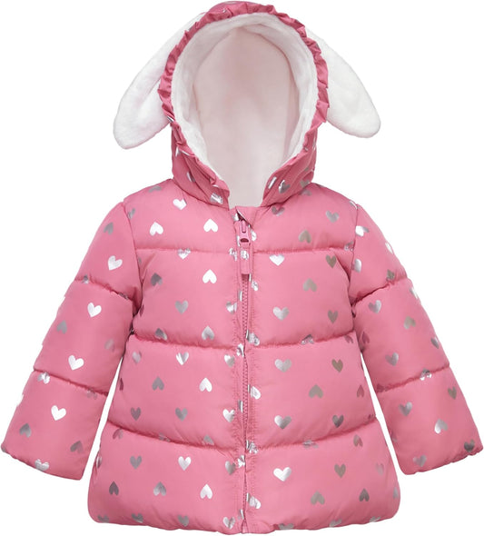 Rokka&Rolla Baby Girls' Water-Resistant Soft Mini Fur Lined Puffer Jacket Winter Coat for Newborn Infant Toddler