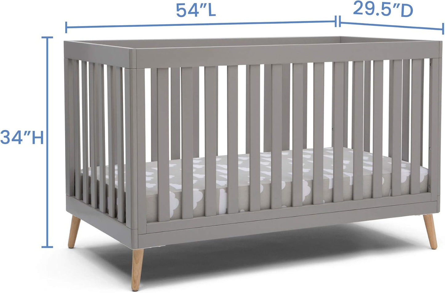 Delta Children Essex 4-in-1 Convertible Baby Crib, Grey with Natural Legs