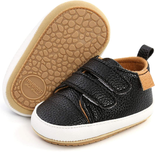 SOFMUO Baby Boys Girls High Top Ankle PU Leather Sneakers Soft Rubber Sole Infant Moccasins Newborn Oxford Loafers Anti-Slip Toddler Wedding Uniform Dress Shoes