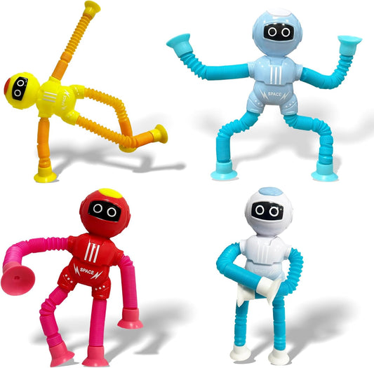 4 Pcs Pop Tubes Sensory Toys Pack, Fidget Toys for Classroom Prizes,Party,Birthday,Easter Basket Stuffers,Telescopic Suction Cup Toy for 4 5 6 7 8 9 Years Old Boys & Girls