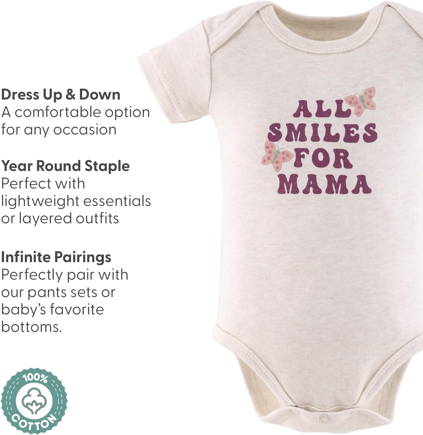 The Peanutshell Baby Girl Short Sleeve Bodysuits - 100% Cotton Infant Outfits, 0-24 Months - Rainbow Safari