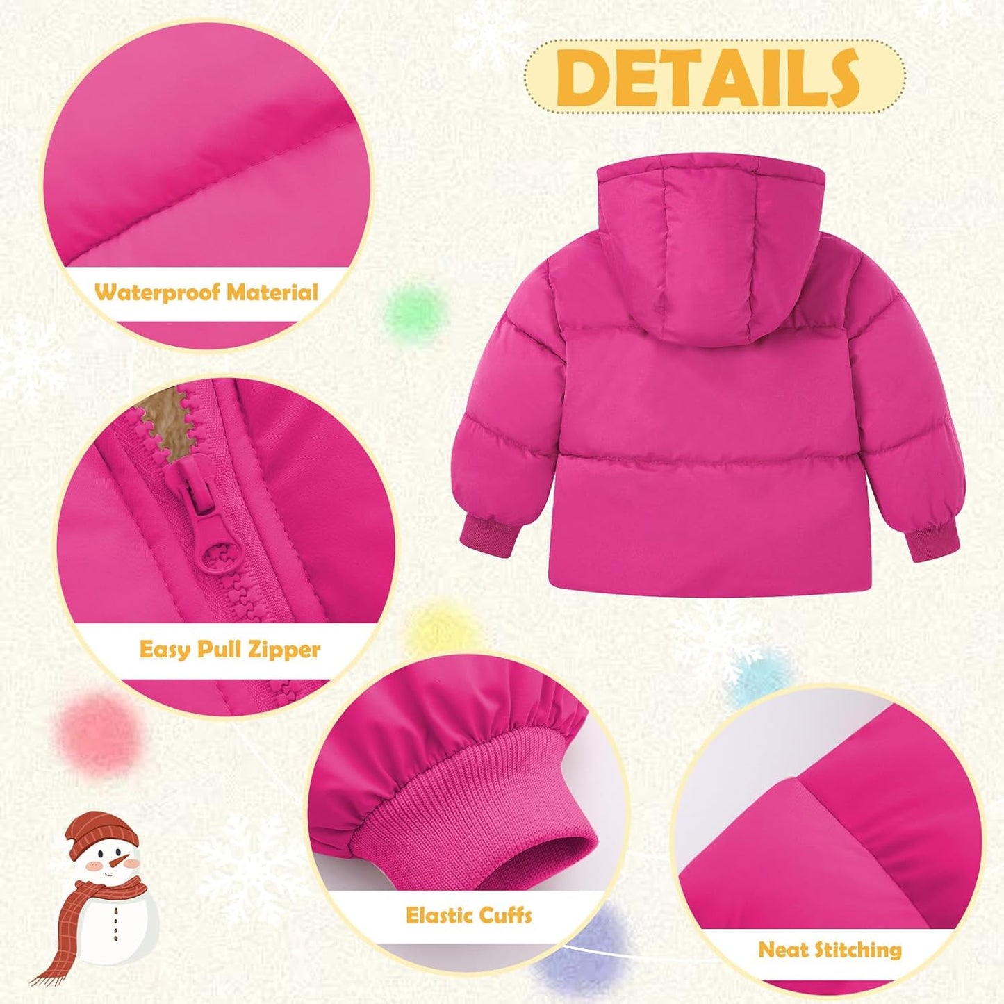 UNICOMIDEA Baby Winter Coat with Hooded Toddler Boys Girls Puffer Jackets for 12M-5T