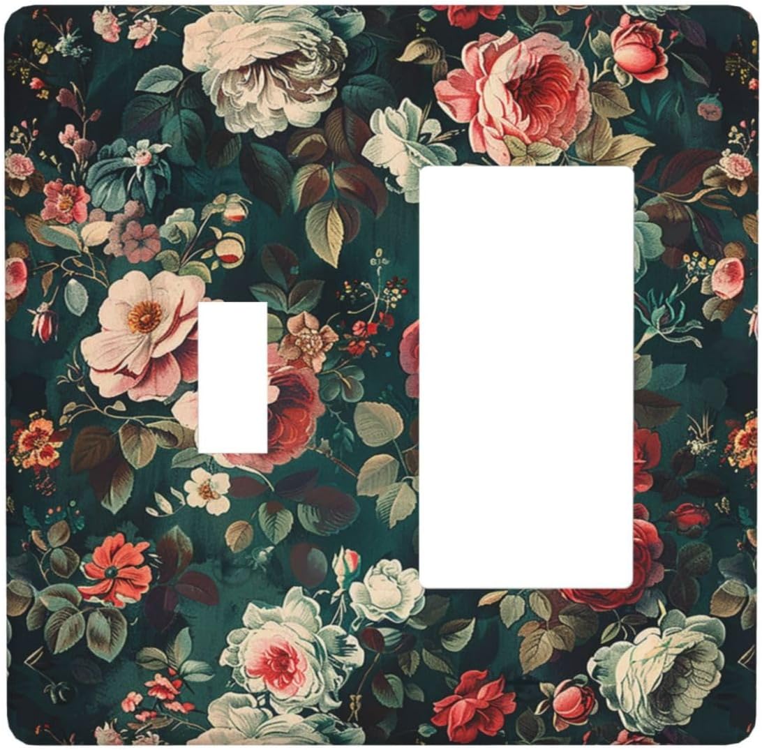 Outlet Covers Baroque Vintage Peony Flower Floral 1 Toggle 1 Rocker Combination Decorative Wall Plate Electrical Switch Plates Light Switch Cover Plate for Bedroom Farmhouse Decor