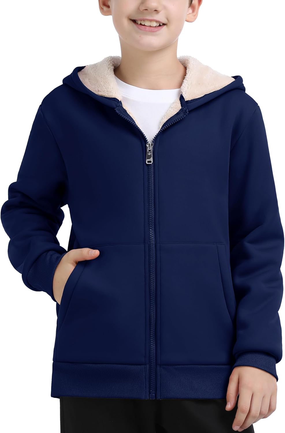 MoFiz Kids Fleece Jackets Sherpa Lined Hoodie Jacket Hooded Zip up Sweatshirt Coats for Boys Girls Winter Casual Outerwear