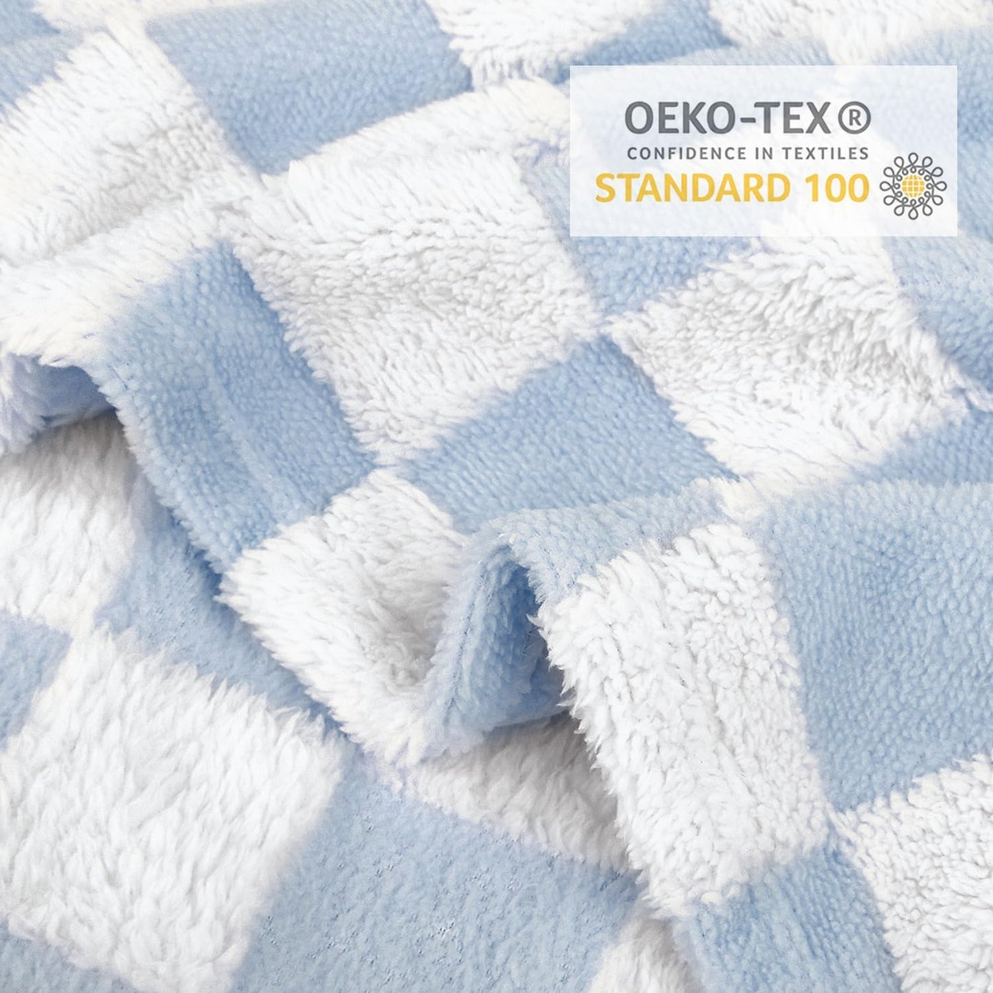 HOMRITAR Checkered Baby Blanket for Boys Girls Warm Cozy Reversible Checkerboard Toddler Blankets, Fluffy Fuzzy Plush Lightweight Bed Blanket with Chessboard Grid Design 350GSM Baby Blue 30 x 40 Inch
