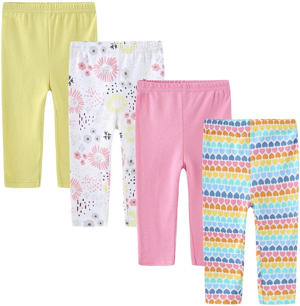 Unisex Newborn Baby Cotton 4-Pack Pants Embroidery Pringting Casual Leggings 0-24 Months for Boys and Girls