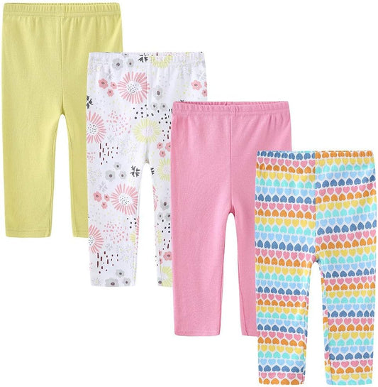 Unisex Newborn Baby Cotton 4-Pack Pants Embroidery Pringting Casual Leggings 0-24 Months for Boys and Girls