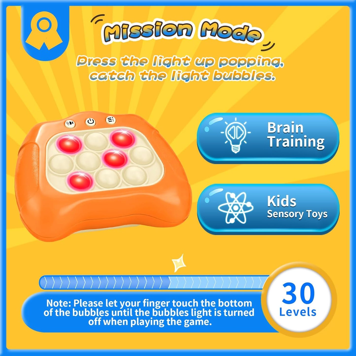 Fast Push Bubble Game, Light-up Pop Game Fidget Toys for Kids and Adults, Electronic Handheld Quick Push Bubble Game, Stress Relief Toys for 6 7 8 9+ Year Old Boys & Girls (Orange)