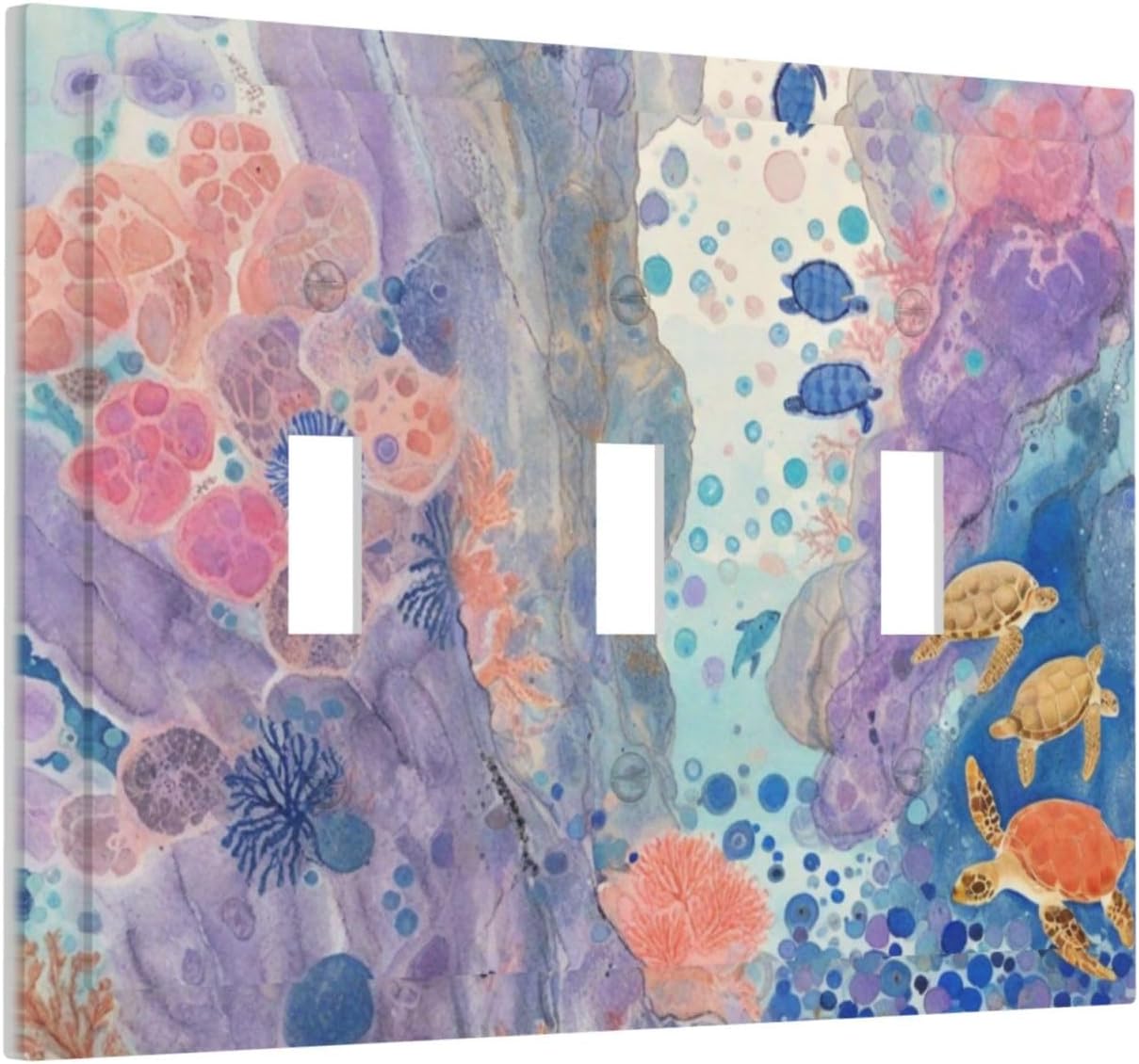 Turtle Coral Fish Watercolor Colorful Underwater World Decorative Switch Plates 3 Gang Wall Plate Triple Toggle Light Switch Cover Faceplate Electrical Wall Panels for Kids Room Home Decor