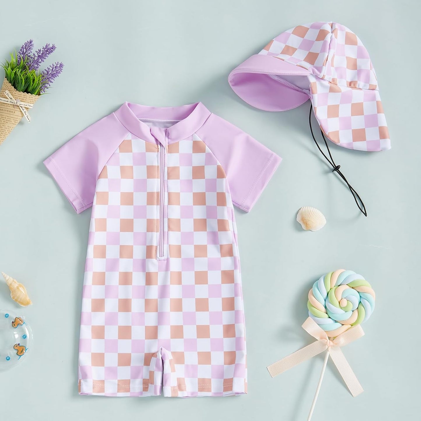 MAYUMMPY Baby Boys Girls Swimwear Casual Zipper One Pieces Rash Guard Swimsuit and Hat Beachwear Bathing Suit