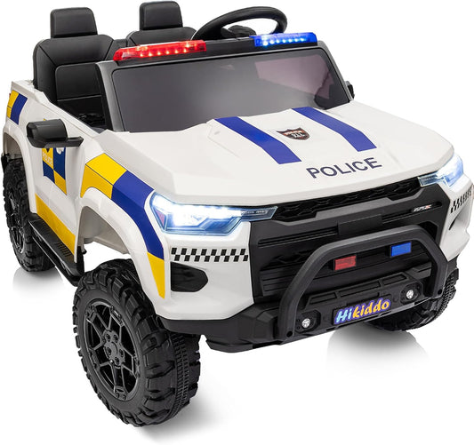 12V 7Ah Electric Police Car Ride on Toy for Big Kids, 2 Seater Kids Ride on Car SUV w/Remote Control, Bluetooth - White