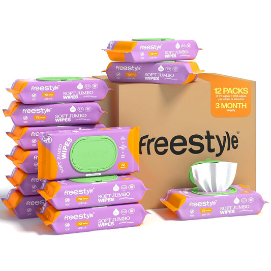 Freestyle Soft Jumbo Baby Wipes, Hypoallergenic and Unscented, Water-Based Wet Wipes for Babies, Finely Suited for Sensitive Skin, Thick & Oversized, Pack of 12, 72 Wipes Per Pack