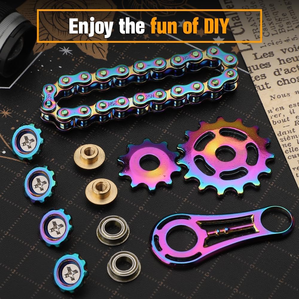 Cool Sprockets Hand Roller Fidget Chain Toys, Metal Fidget Spinner, Sensory Bike Chain Gears, EDC Novelty Anti Anxiety Hand Finger Spinner Kinetic Desk Office Birthday Gift for Boys Men Boyfriend