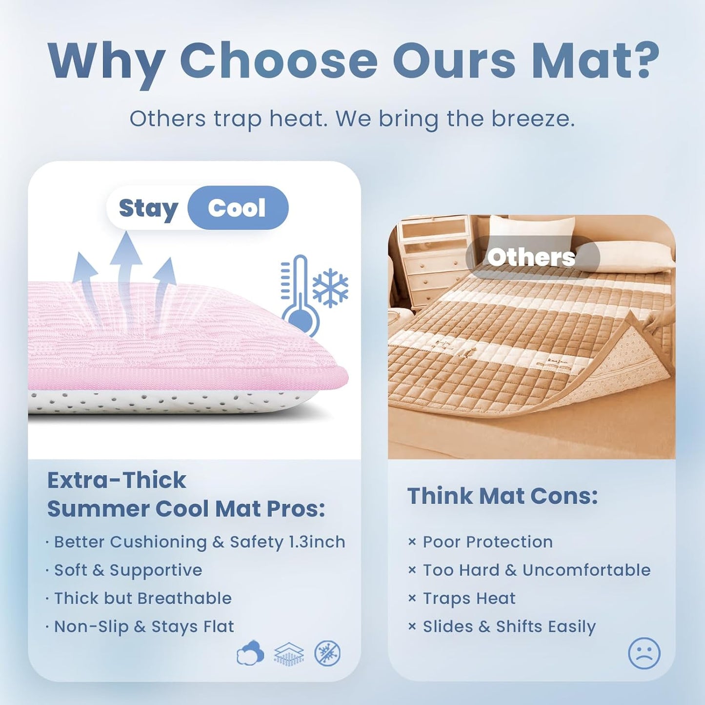 Baby Play Mat for Summer,1.3 Thick Memory Foam Cooling Floor Tummy Time Mat, Soft & Breathable, Non-Slip Rectangular for Toddlers’ Playtime & Rest(Pink,59"x79")