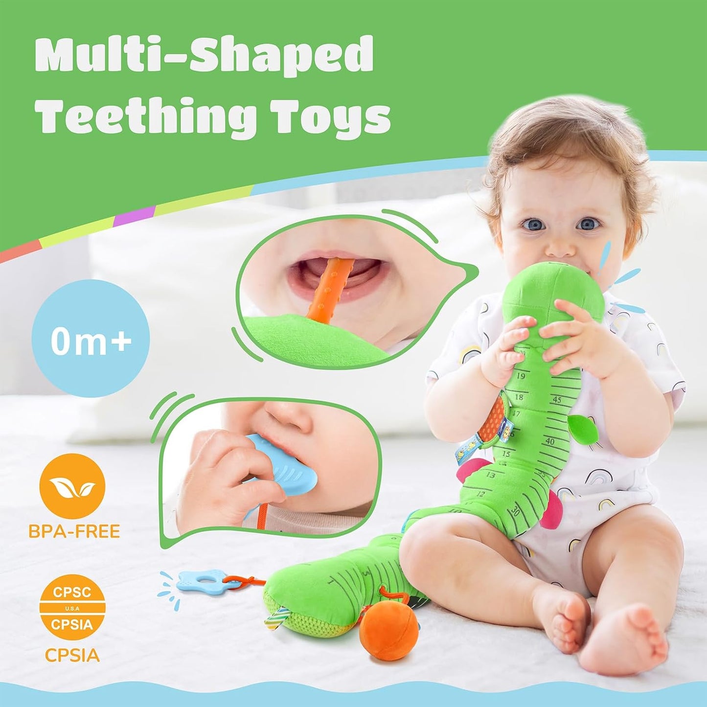 Baby Toys 6-12 Months Music Caterpillar Infant Toys Stuffed Animals 0-3-6 Months Tummy Time Teething Sensory Toys with Mirror Rattle&Pull String for Boys Girls Birthday Gifts|Grass Green,Leafy