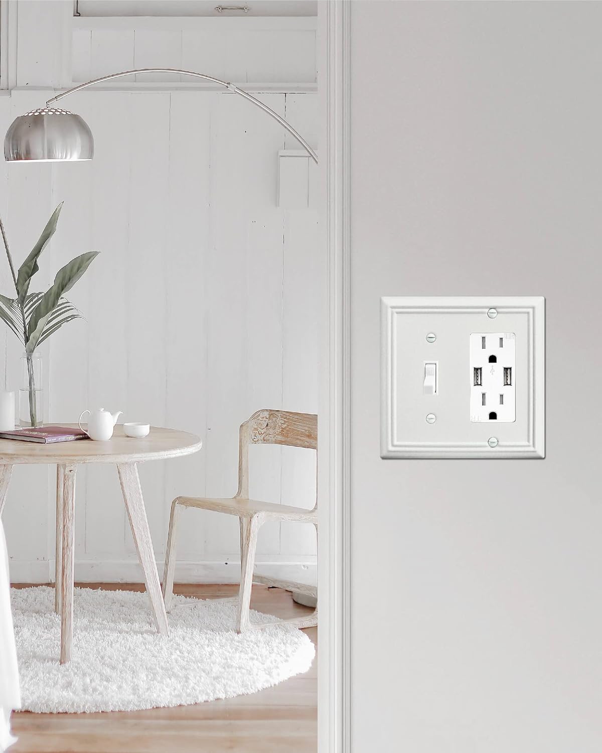 2-Pack Combination Metal Wall Plate, 1 Toggle / 1 Decorator Switch Plates and Outlet Covers, Off White Finish, 4.96''*4.88, Midsize