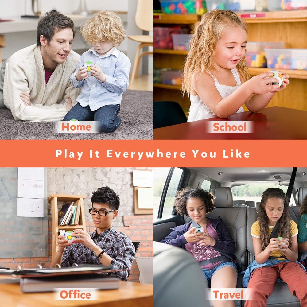 D-FantiX 4Pcs Rainbow Puzzle Ball, Brain Teasers Fidget Toys for Kids Ages 3+, Stress Reliever Magic Travel Toy for Boys & Girls