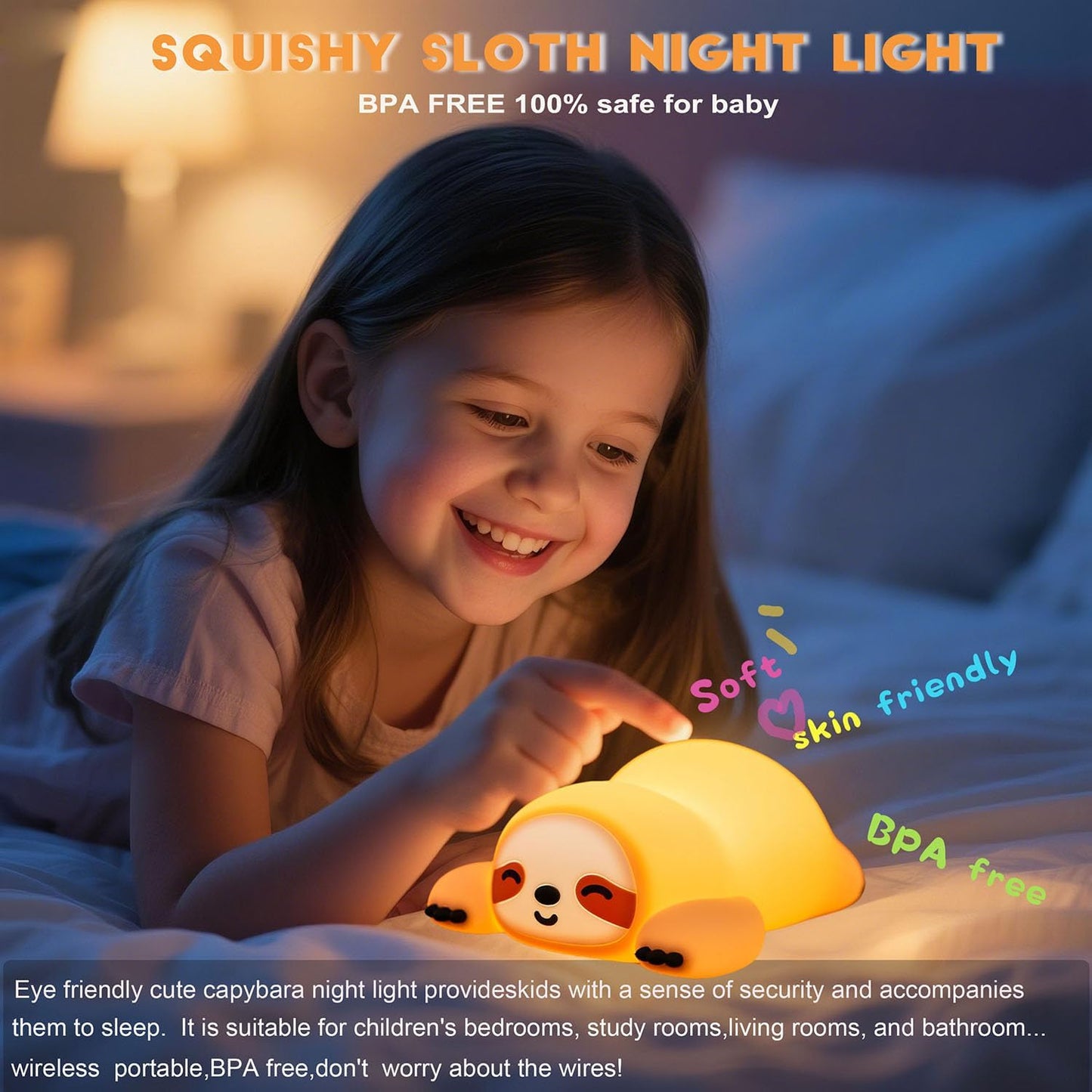 DREAMING MY DREAM Night Light for Kids,Squishy Sloth Night Light,LED Novelty Animal Nightlight,3 Levels Dimmable,30Min Timer Nursery Lamp for Kids, Bedroom Baby Boys Girls Gifts