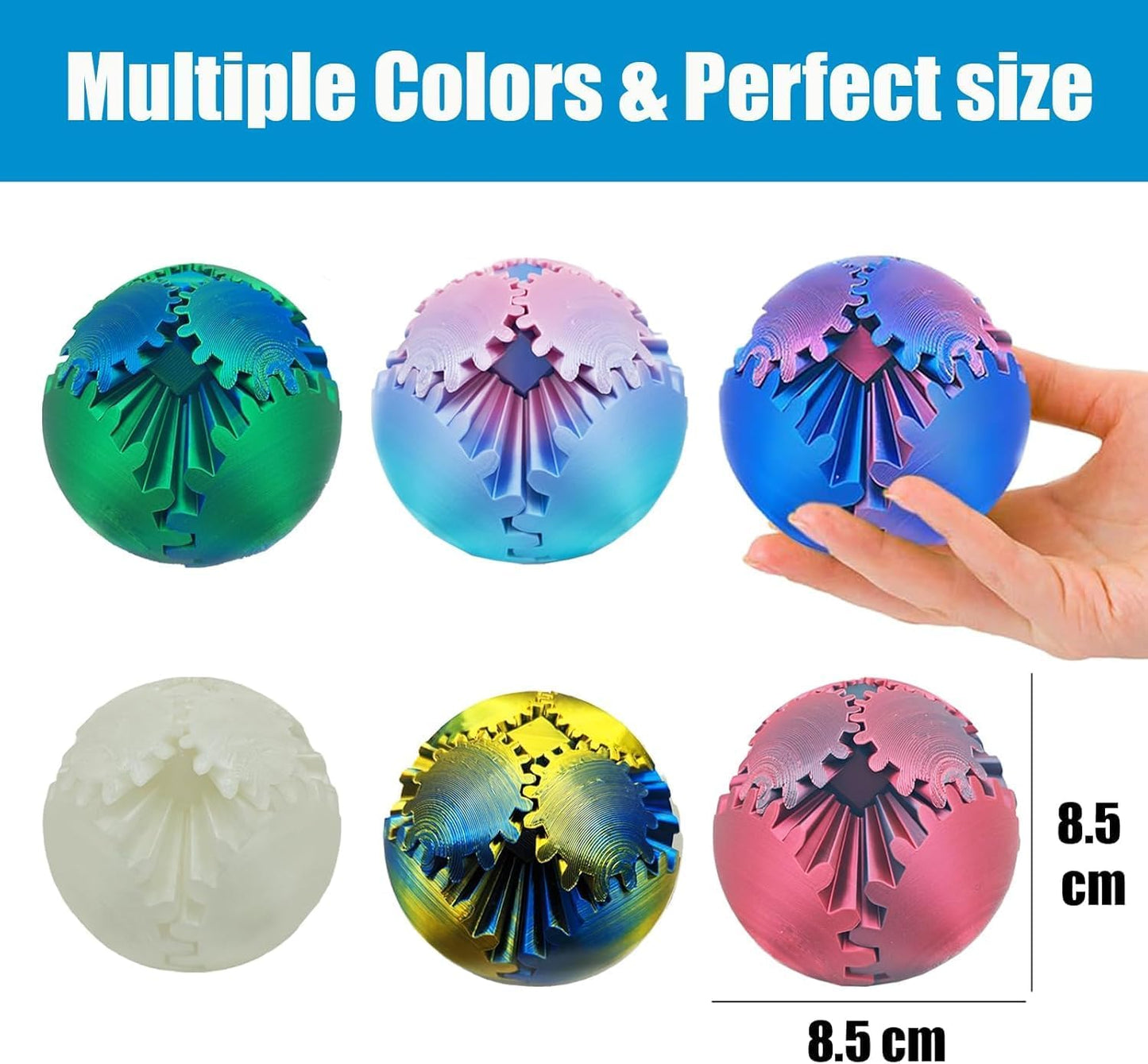 Gear Ball 3D Printed Gear Ball Spin Ball OR Cube Fidget Toy - Perfect for Stress and Anxiety Relaxing Fidget Toy, Desk Toy - Ideal for Sensory Needs and Autism (Blue Green)