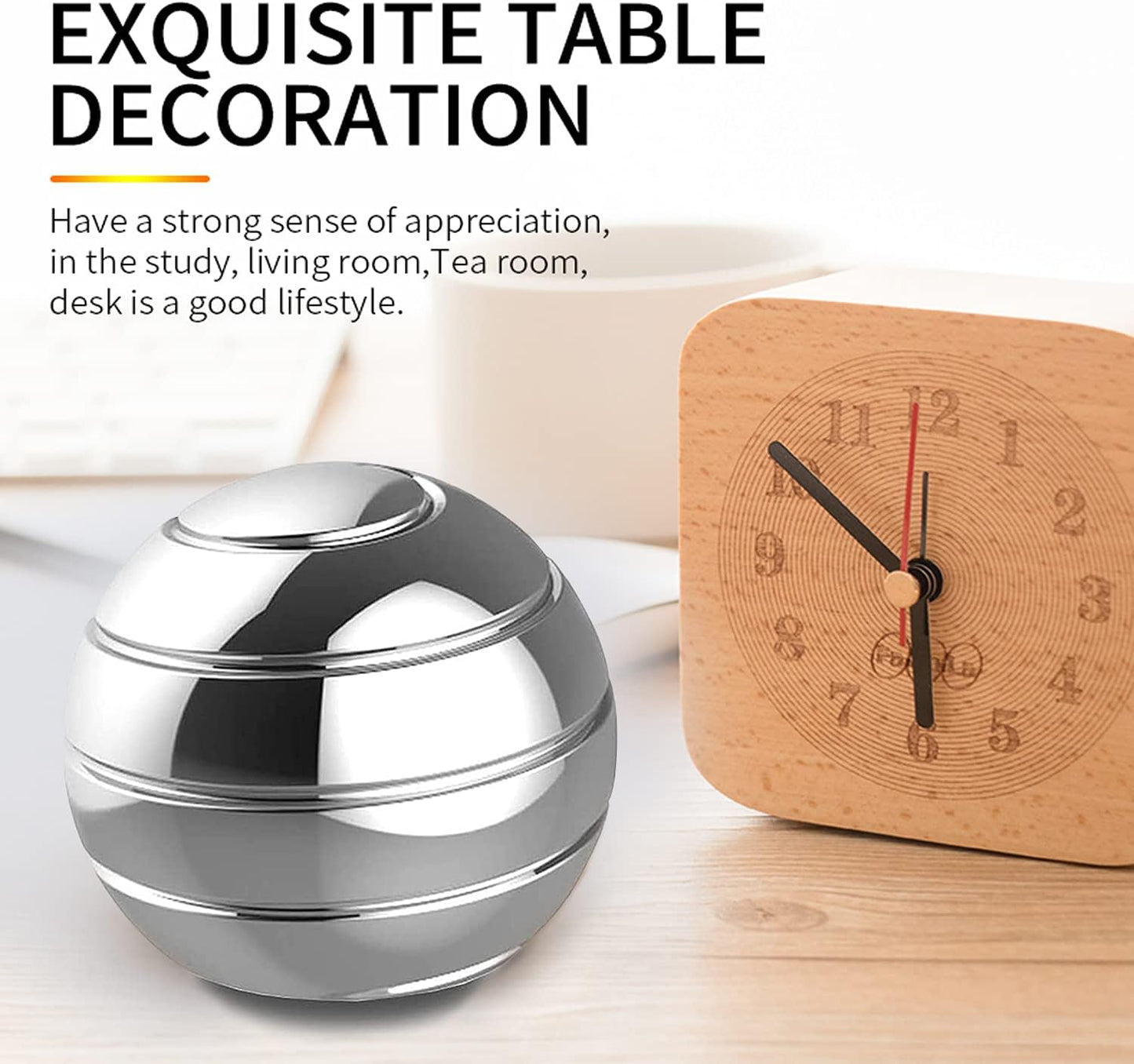 Desktop Motion Toys,Full Body Optical Illusion Fidget Spinner Ball,Creates a Mind-Bending Optical Illusion of Continuously Flowing Top Adult & Kids Pressure Reduction Toys Gifts(Silver)