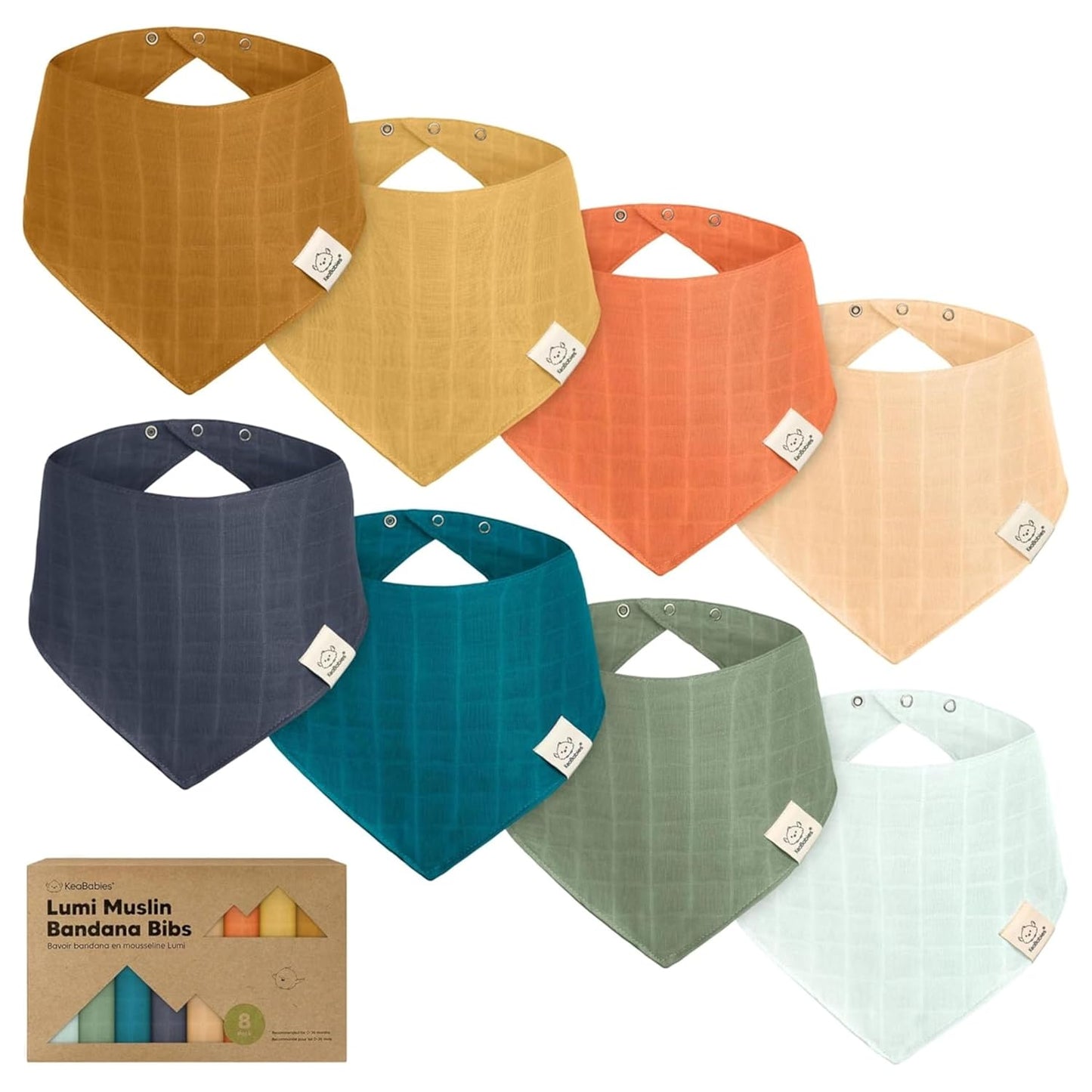 8-Pack Muslin Baby Bibs for Boys, Girls - Muslin Bandana Drool Bibs for Baby Girl & Boy, Drooling Newborn, Teething Toddler, Infant 0-36 Months, 100% Cotton Extra Absorbent & Soft (Eclipse)