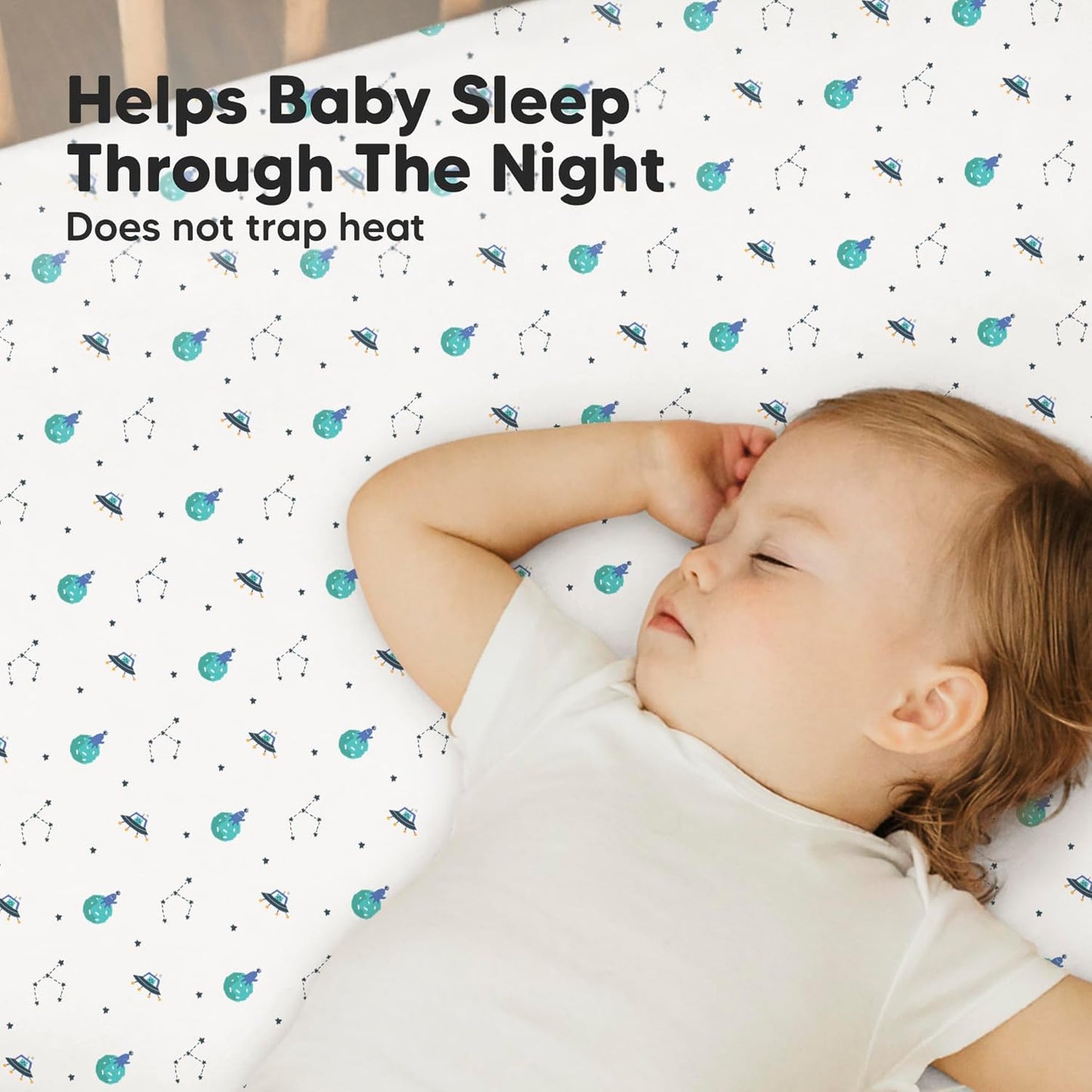 2-Pack Mini Crib Sheets Fitted - 38x26 Pack N Play Sheets for Pack and Play Mattress, Organic Cotton, Soft & Breathable Playard Bedding, Neutral Mini Toddler Bed Cover for Boys, Girls (Space Quest)