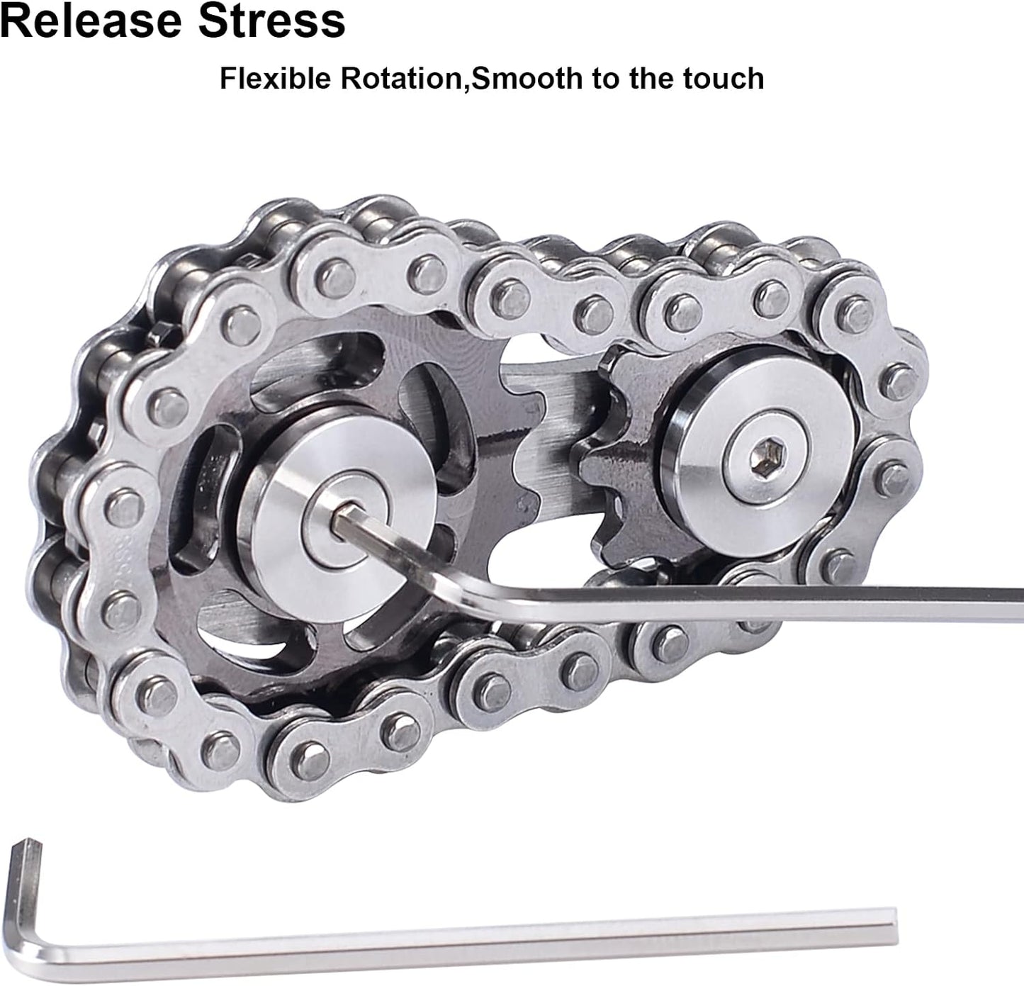 Chain Gear Fidget Spinner, Metal Sprocket Chain Fidget Toy, Stress Anxiety Relief Fidget Toy, Bike Chain Gears Novelty Toy,Metal EDC for Anxiety Relieve Boredom ADHD Autism (Dark Grey)