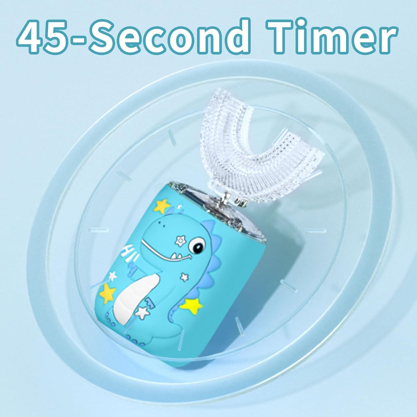 Kids Electric U Shaped Toothbrush,Kids Sonic Full Mouth Toothbrush with 4 Soft Brush Head Automatic Rechargeable 6 Cleaning Modes IPX7 Waterproof 360 Degree Cleaning - Age2-7 Blue