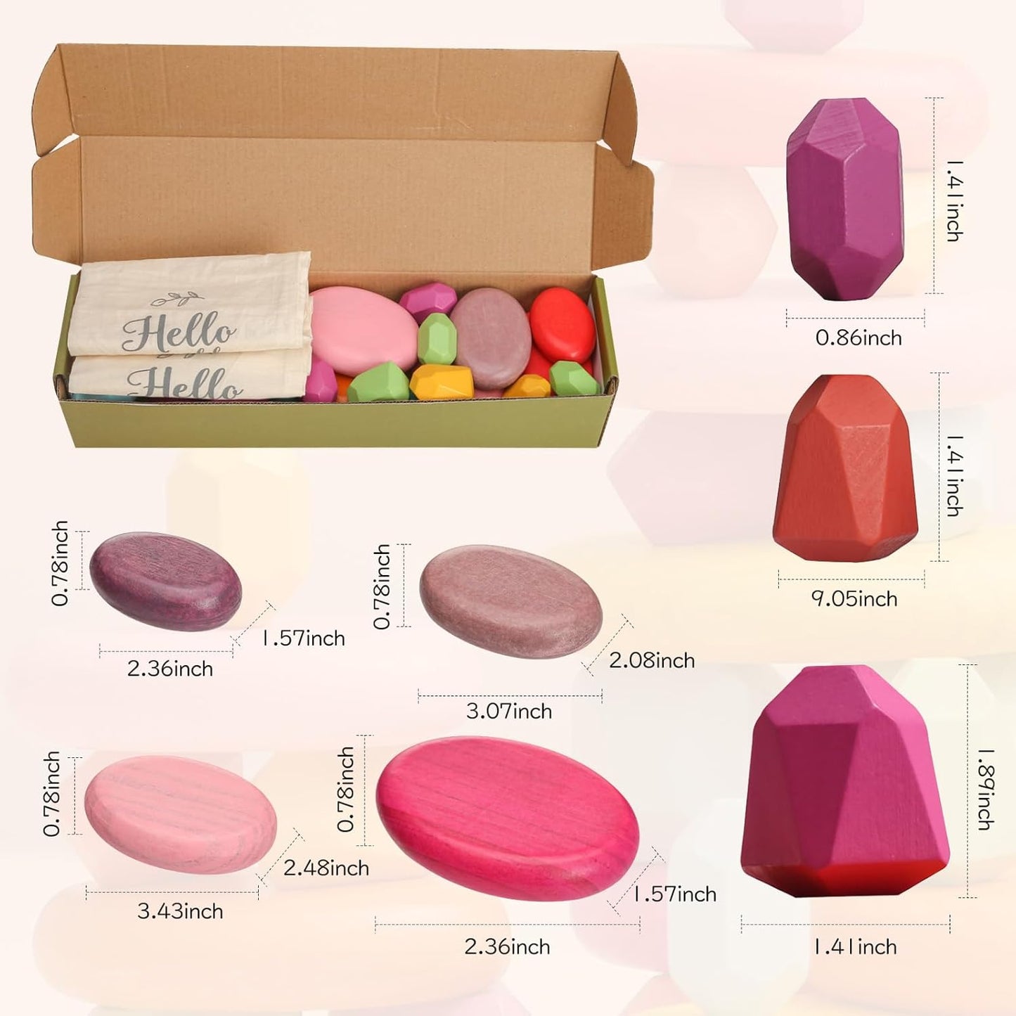 OESSUF Stacking Rocks 26Pcs Stacking Blocks Balancing Stones Wooden Building Toys Wood Stone Stacking Game for Toddler Sorting Preschool Educational Montessori Stacking Rocks for Kids