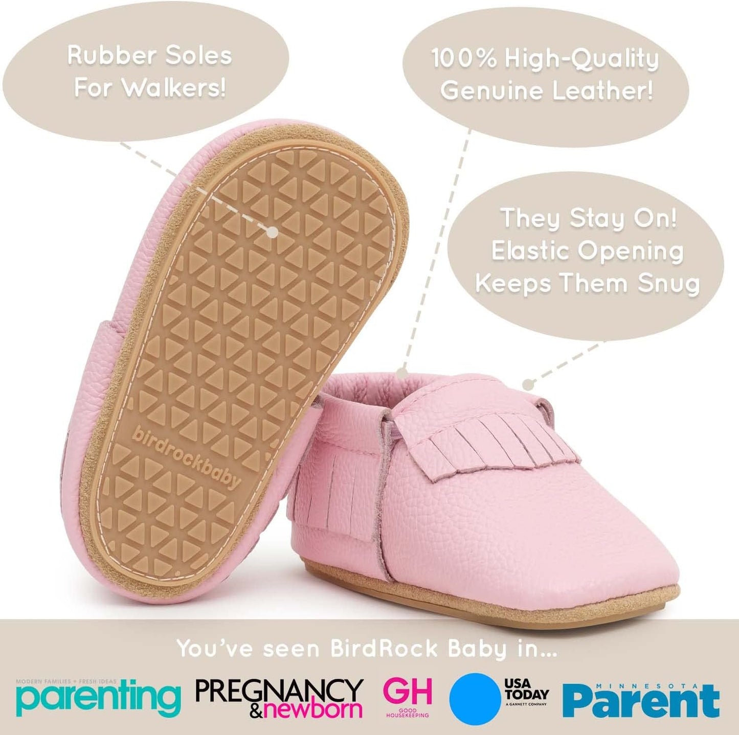 BirdRock Baby Hard Sole Moccasins - Genuine Leather Shoes for Boys and Girls