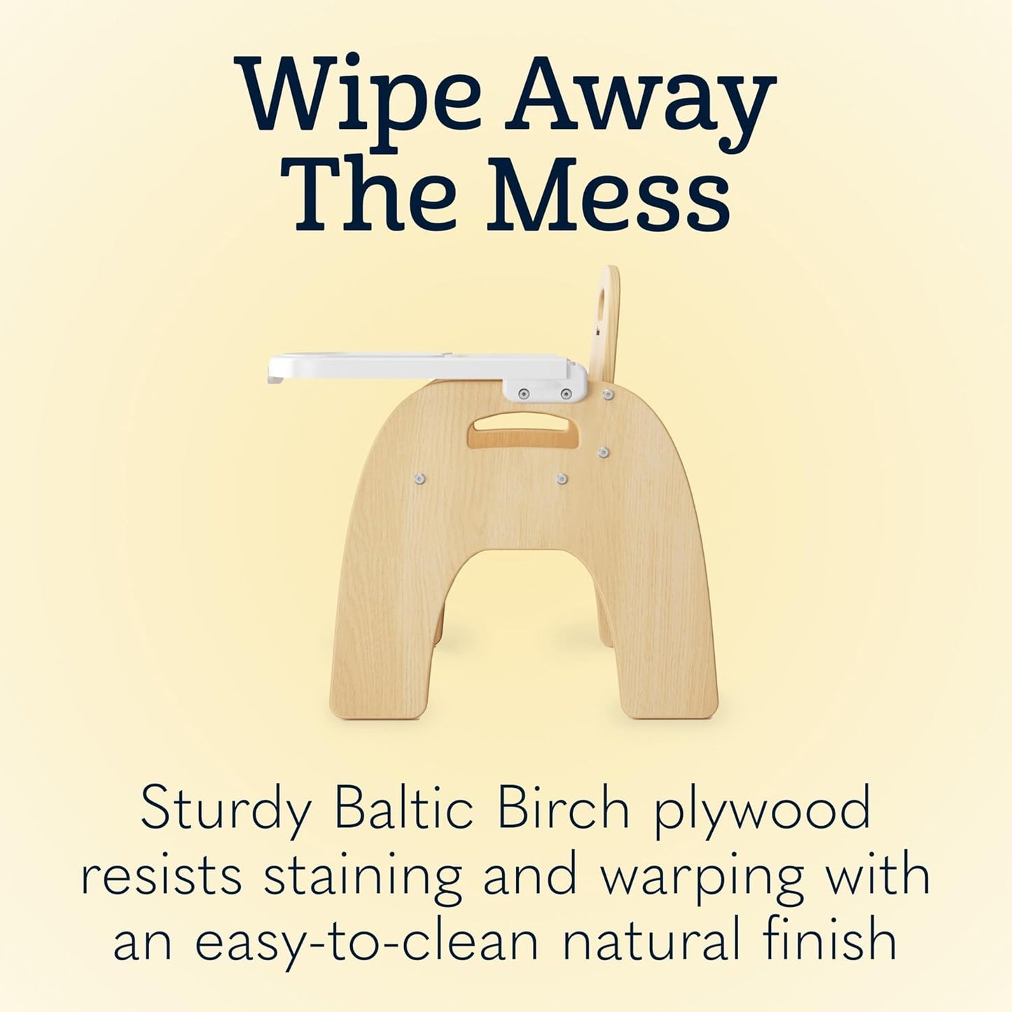 Foundations Easy Serve 13" Wood Feeding Chair for Toddlers, Adjustable Harness, Removable Dishwasher Safe Tray, “No Tip” Base, Baltic Birch Plywood