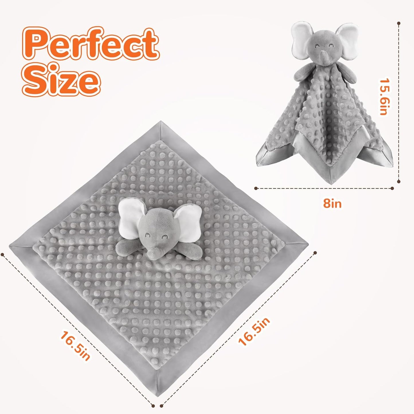 Loveys for Babies, Soft Baby Security Blanket Lovies for Babies, Stuffed Animals Blankie for Newborn Infant with Baby Snuggle Toy, Boys Gilrs Gifts Gray Elephant Security Blanket 16 Inch
