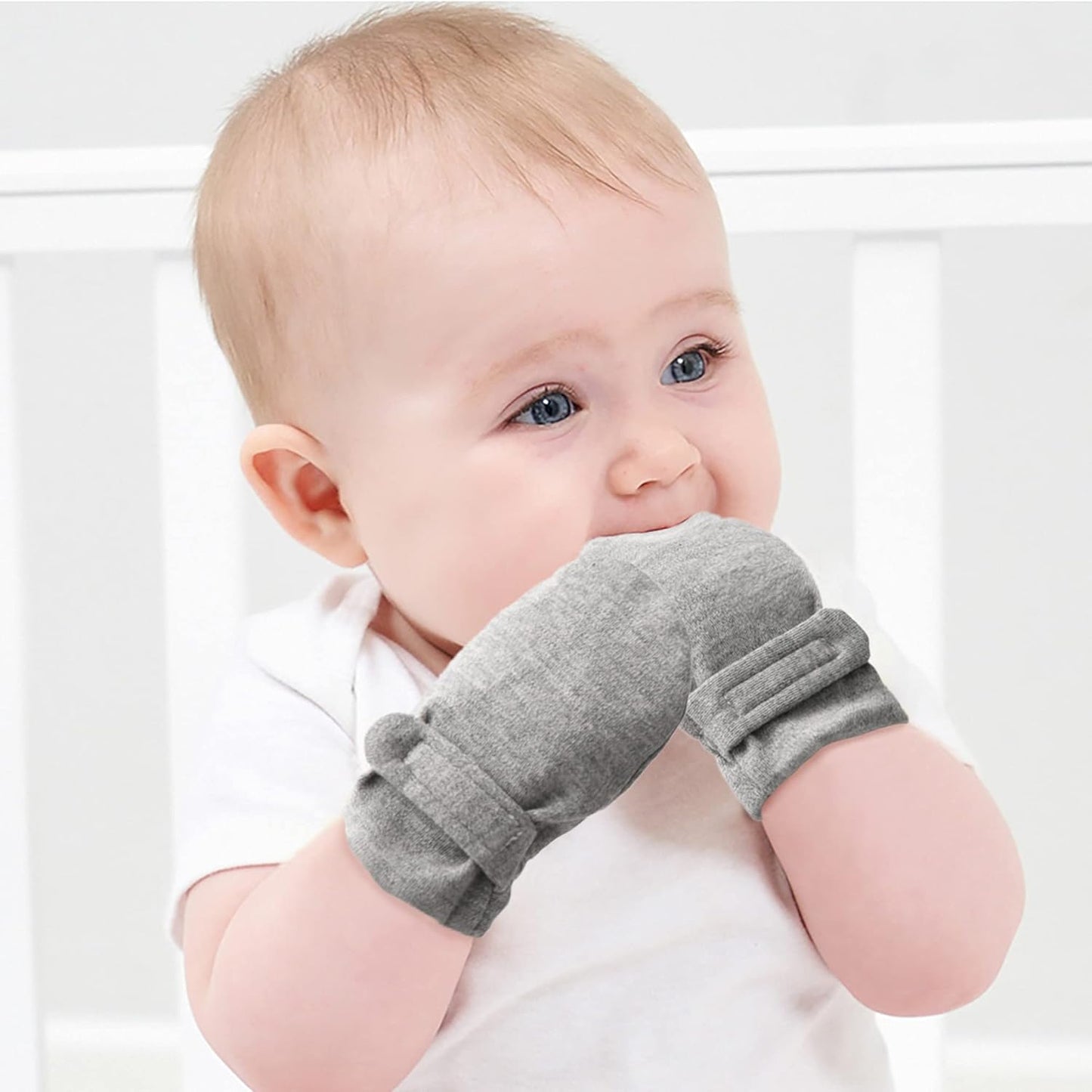 Newborn Baby No Scratch Mittens Stay On, 100% Cotton Breathable, Adjustable Infant Gloves for Baby Boys Girls Mittens