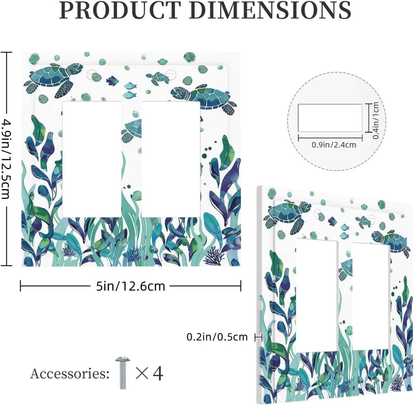 Decorative Outlet Covers Vibrant Turtle Seagrass Watercolor Painting 2 Gang Double GFCI Rocker Electrical Wall Panels Light Switch Cover Plate for Bathroom living Room Decor