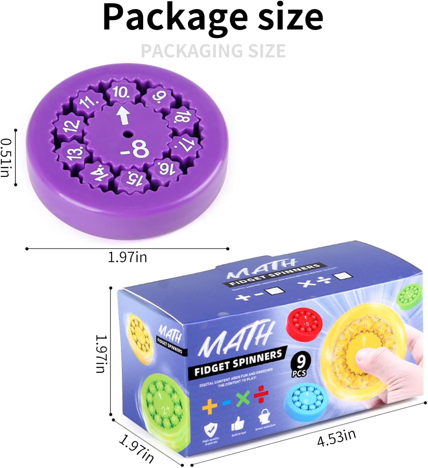 Math Fidget Spinners, Math Facts Fidget Spinners, Numbers Addition & Multiplication Math Games for Kids 3+, Kindergarten Math Learning & Educational Toys for Home School Classroom Travel Toddlers