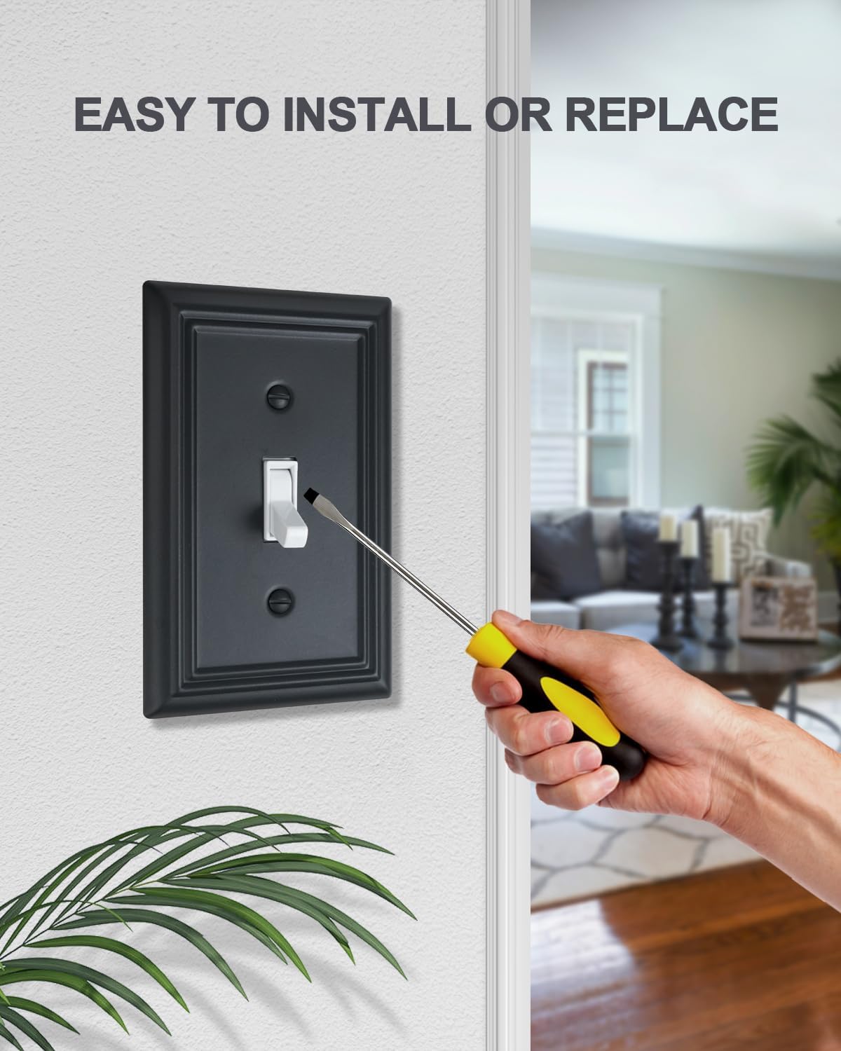 4-Pack Single Toggle Wall Plates, Decorative Black Switch Plate Covers, Metal Light Switch Covers, Durable Metal, 3.15''*4.88'', Midsize